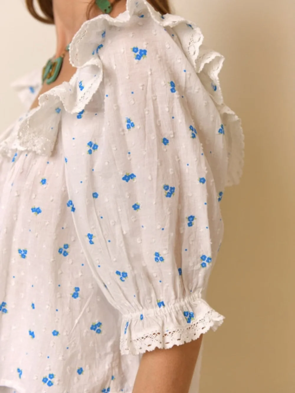 RIXO Cece French Petal Embroidery Pajamas / Top & Shorts Set $205 - Picture 3 of 9